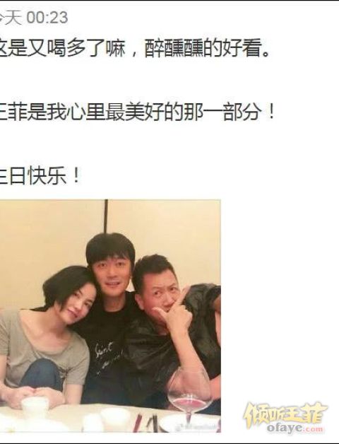 组图：王菲与李亚鹏好友庆50岁生日亲切依偎男友人冲镜头微笑