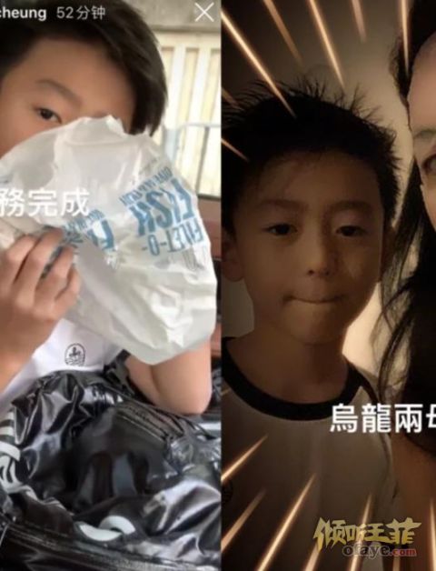 组图：张柏芝晒与二儿子洗漱素颜合影小Q越长越帅超像谢霆锋