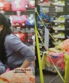 王菲逛超市细心挑短裤 特价货装满车